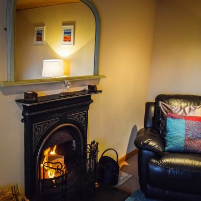 The real log fire at Gables Cottage, near Achiltibuie