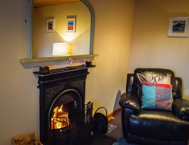 The real log fire at Gables Cottage, near Achiltibuie