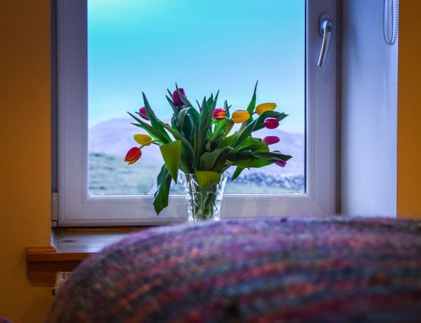 The bedrooms at Gables Cottage Polbain overlook the sea